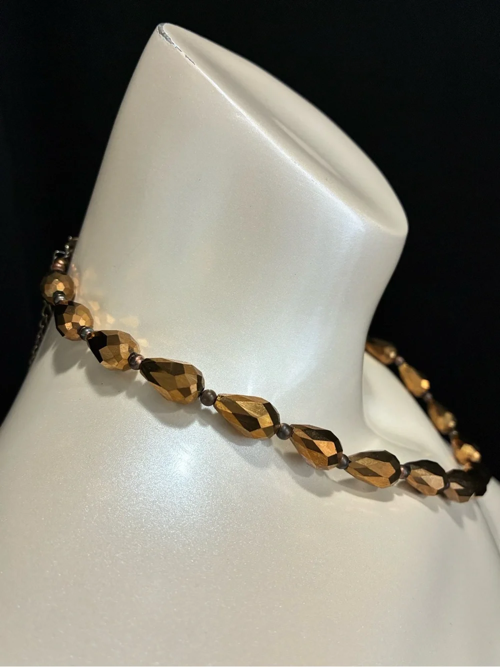 Murano Faceted Mocha Brown Metallic Teardrop Beaded Necklace
